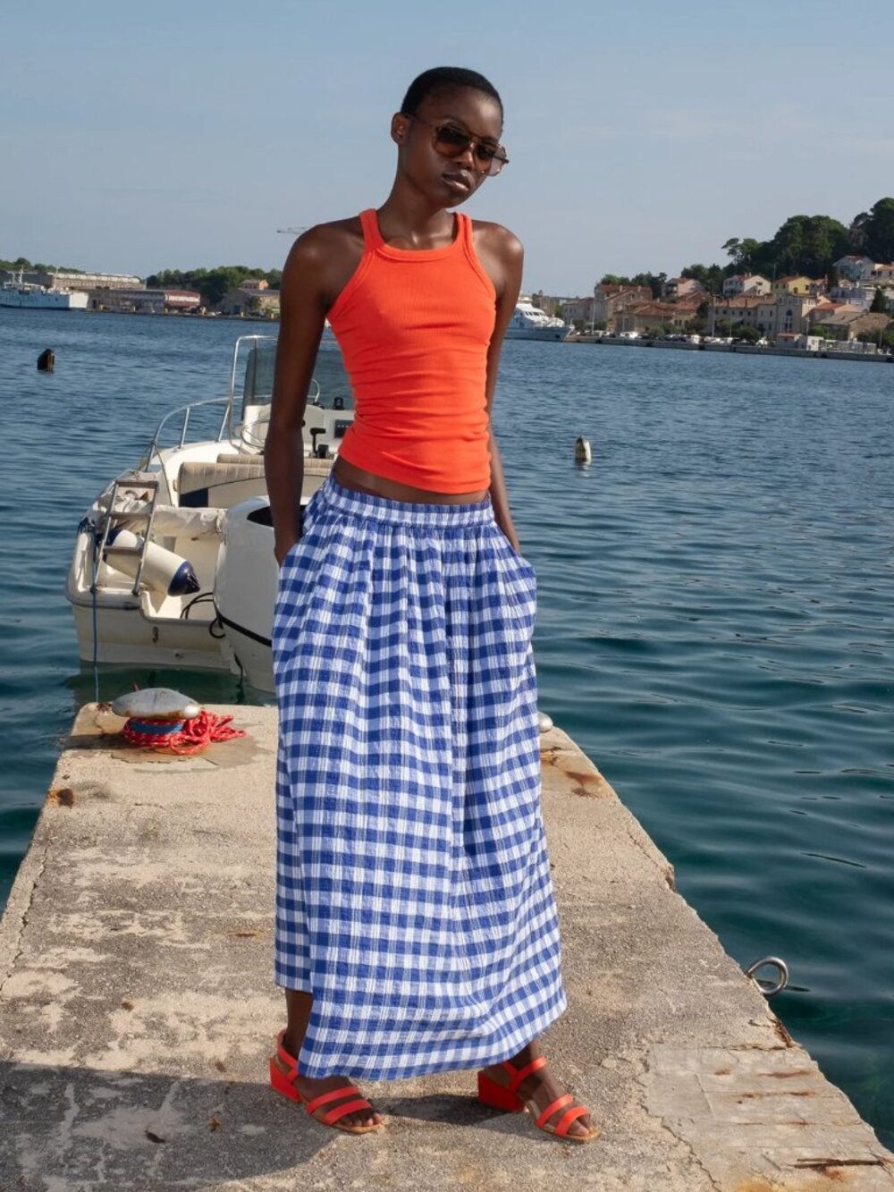 Untitled in Motion Alma Maxi Skirt - Ios Blue Gingham Check S